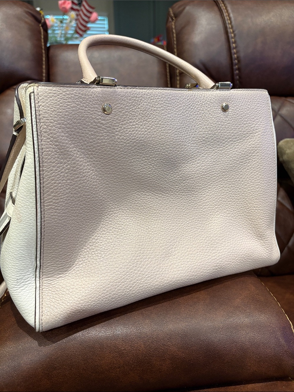 kate spade Pebbled Leather Satchel in Pale Pink/light sand Trim, gold hardware - Picture 4 of 12